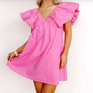 NWOT Impressions Pink Ruffle Sleeve Dress Size S